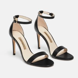 Zara High Heeled Leather Sandals Size 37